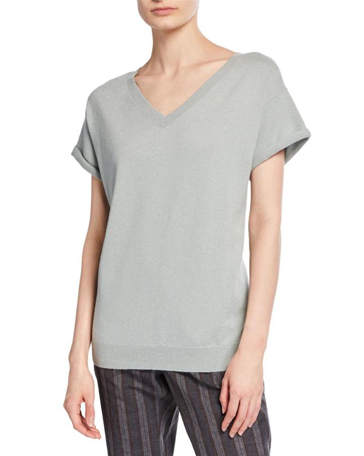 Cashmere Ribbed V-neck Tee