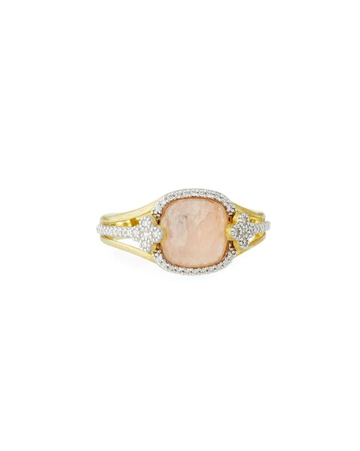 18k Camelia Morganite Cushion & Diamond Ring,
