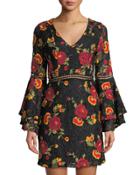 Floral Embroidered Lace Bell-sleeve Dress