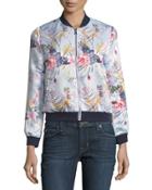 Floral-print Bomber Jacket, Blue Pattern