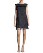 Boat-neck Sleeveless Embroidered Shift Dress W/ Tassels