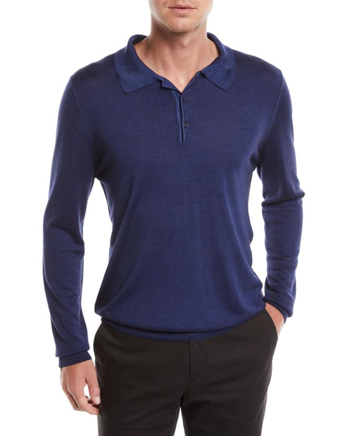 Men's Long-sleeve Wool/silk Polo Shirt,