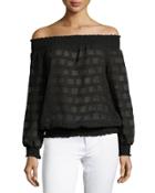 Off-the-shoulder Smocked Top, Black
