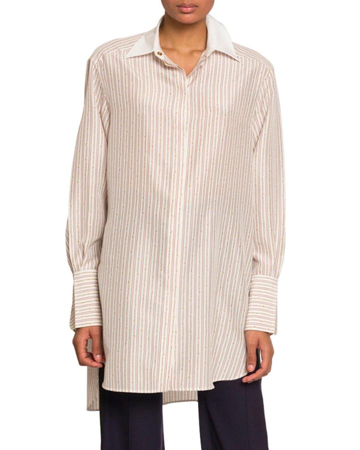 Chain-striped Oversized Button Front Top