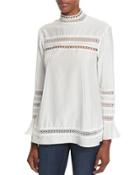 Lace-trim Long-sleeve Pintuck Blouse