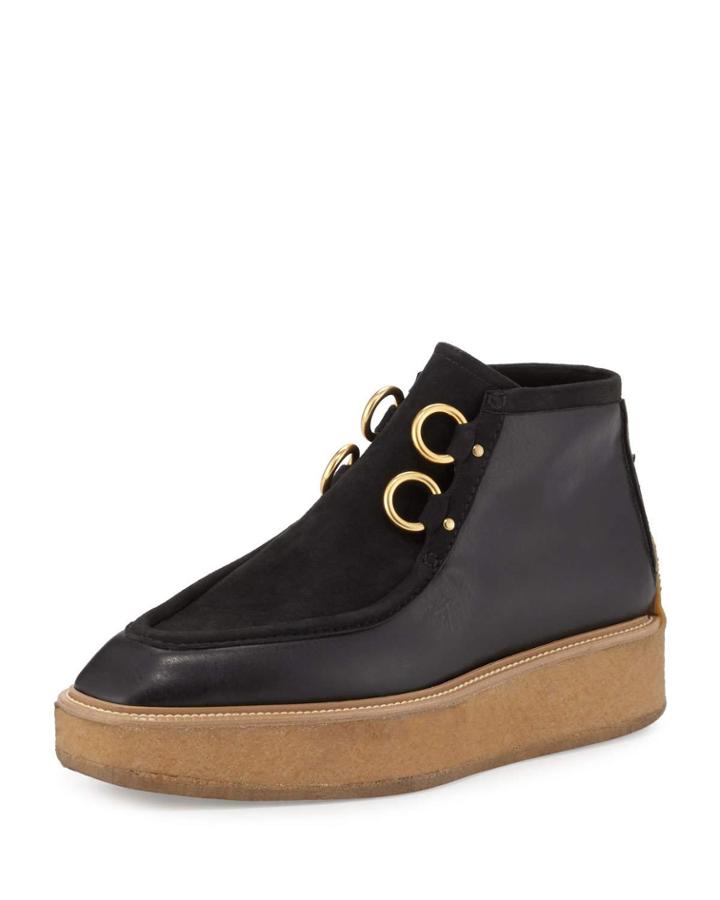 Faux-suede/faux-leather Clipper Boot, Black
