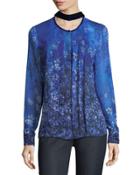 Floral-print Long-sleeve Snap-front Blouse