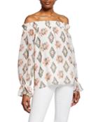 Printed Off-the-shoulder Flare Top