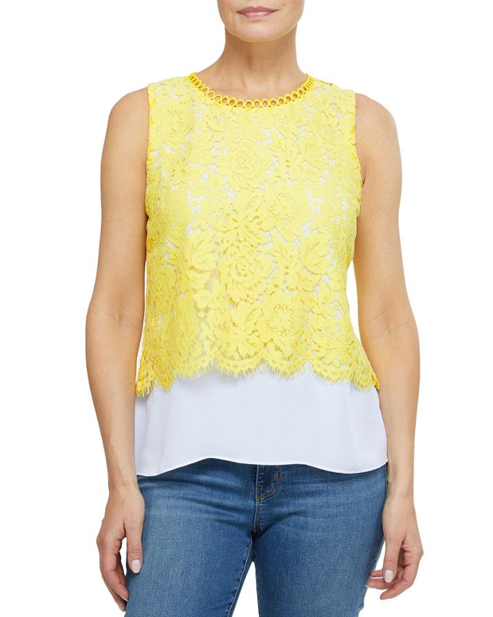 Sleeveless Lace Overlay Blouse