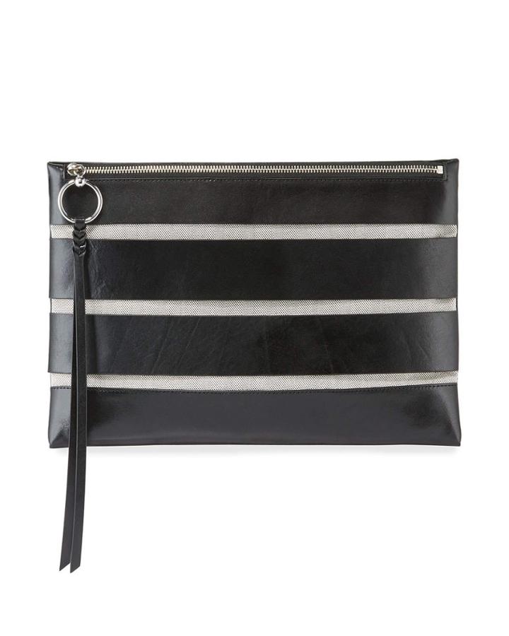 Cage Leather & Mesh Zip Clutch Bag