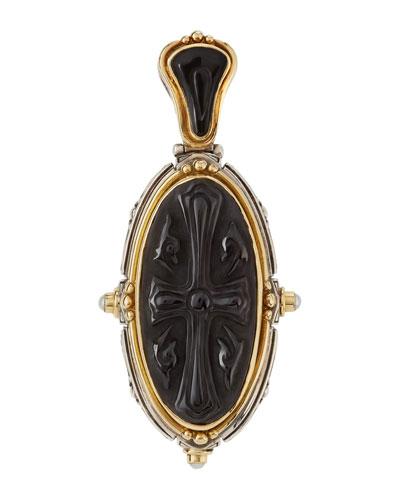 Oval Carved Onyx & Freshwater Pearl Cross Pendant Enhancer