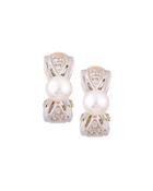 Akoya Pearl & Diamond Huggie Hoop Earrings