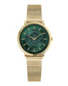 38mm V-circle Watch With Mesh Bracelet, Gold/green