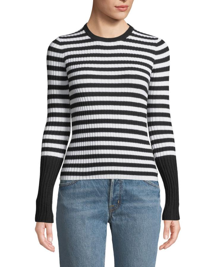 Striped Wool Ribbed Crewneck