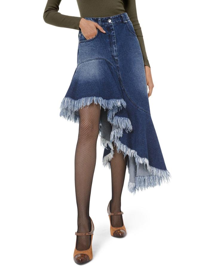 Asymmetric Frayed Denim