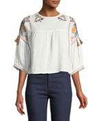 Embroidered V-neck Peasant Blouse