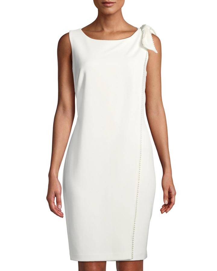 Sleeveless Sheath Dress With Pearl Detailing