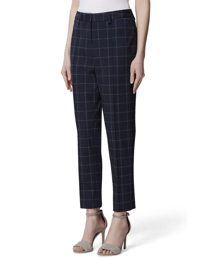 Slim Pintuck Windowpane Ankle Pants