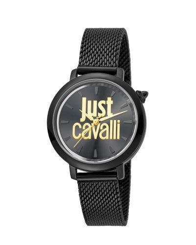 34mm Logo Stainless Steel Bracelet Watch, Black