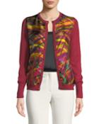 Abstract-stripe Silk-front Cardigan