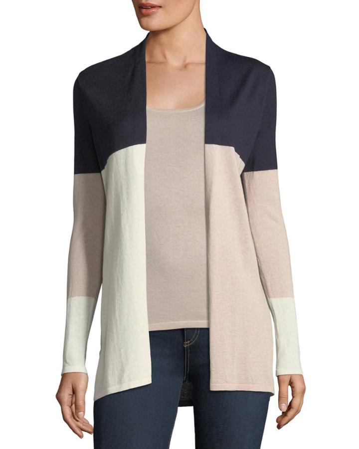 Cashmere Colorblock Open-front Cardigan