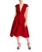 V-neck Tie-waist Short-sleeve Dress