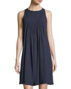 Pintuck-neck Swingy A-line Dress