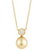 18k Diamond Flower & Golden South Sea Pearl Pendant Necklace