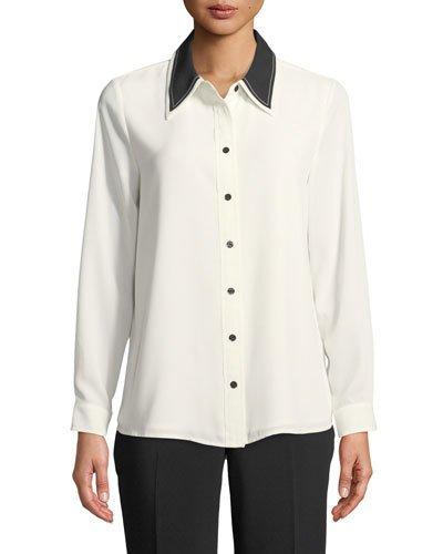 Contrast-collar Button-down Blouse