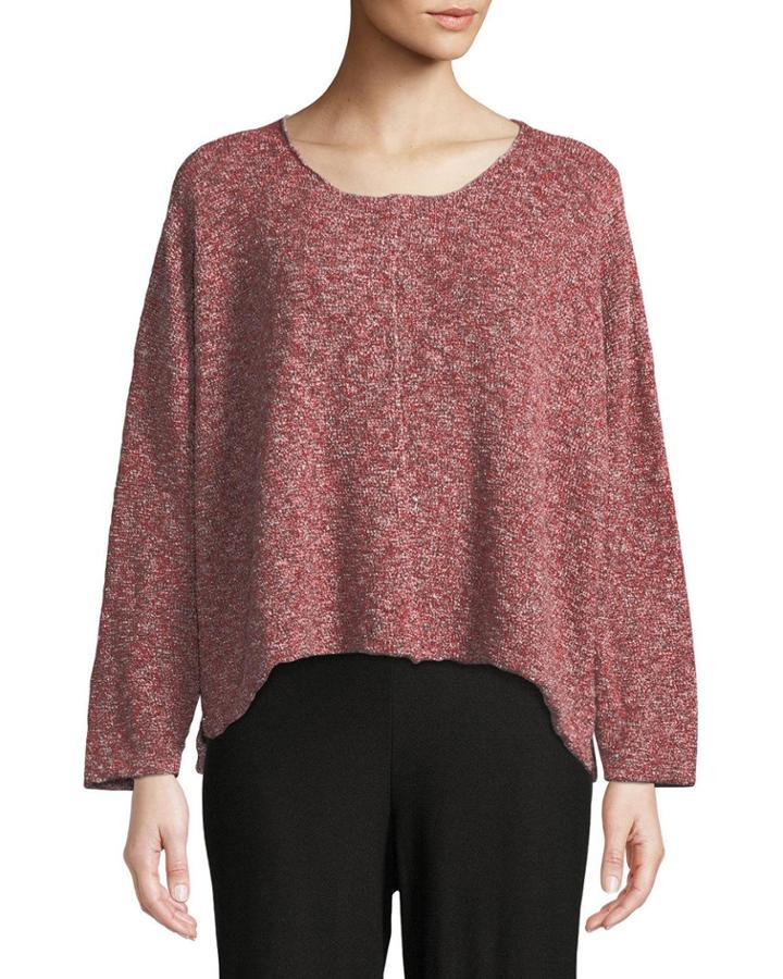 Bateau-neck Long-sleeve Melange Knit