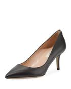 Matte-leather Pointed-toe Kitten-heel Pump