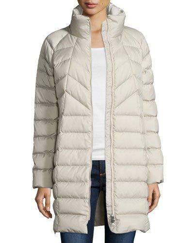 Long Chevron-stitched Puffer Coat,