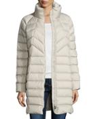 Long Chevron-stitched Puffer Coat,