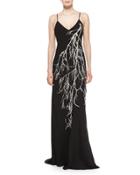 Spaghetti Straps Embroidered Gown