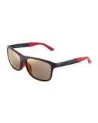 Two-tone Mirror Plastic Rectangle Sunglasses, Brown/red