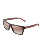 Rectangle Plastic Sunglasses W/ Web Arms, Brown