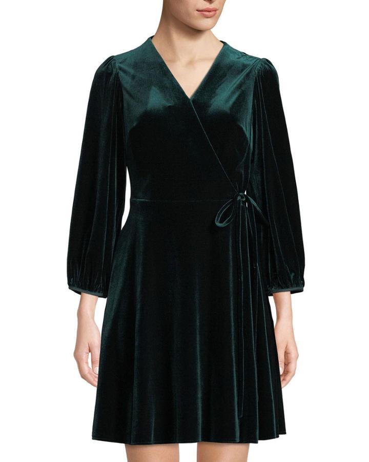 Stretch Velvet Fit-and-flare Wrap Dress