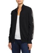 Embellished Cashmere Zip-front Bomber Jacket