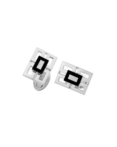 Four-pane Rectangular Cuff Links W/ Gemstone Centers
