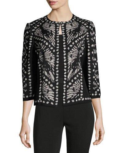 3/4-sleeve Leaf-print Knit Jacket,
