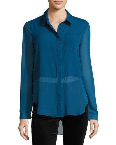 Sheer-paneled Button-front Blouse