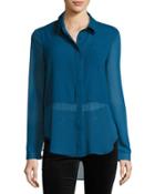 Sheer-paneled Button-front Blouse