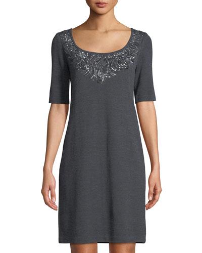 Sequin-embellished Half-sleeve Dress
