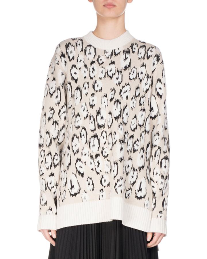 Oversized Leopard Jacquard Crewneck