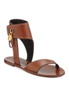 Flat Leather Sandals With Padlock