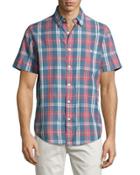 Seaview Short-sleeve Plaid-print Shirt, Multi Red/cream