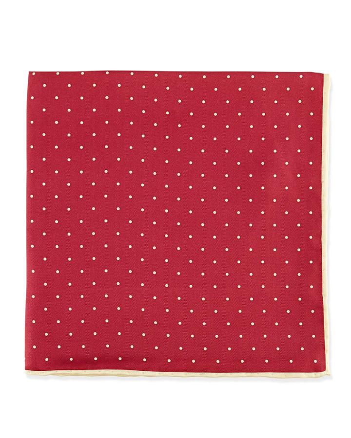 Dot-print Pocket Square, Burgundy