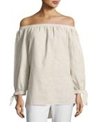 Off-the-shoulder Striped Top, Tan