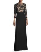 3/4-sleeve Lace-bodice Gown