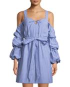 Sweetheart Cold-shoulder Ruffle-sleeve Dress